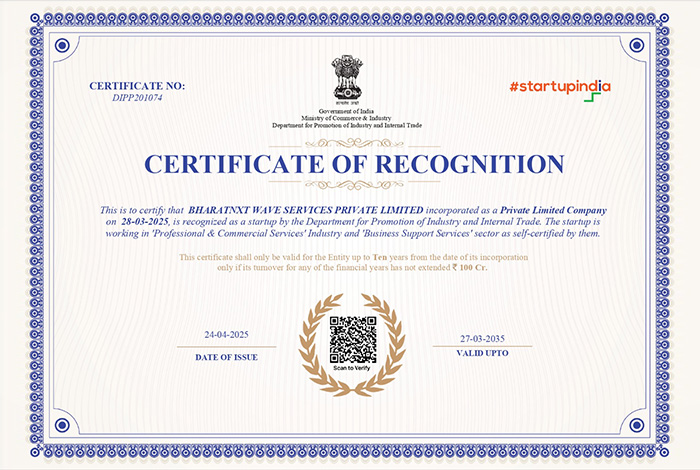 “BharatNXT Wave Personal Certificate for Start-Up India Certificate verification and authenticity