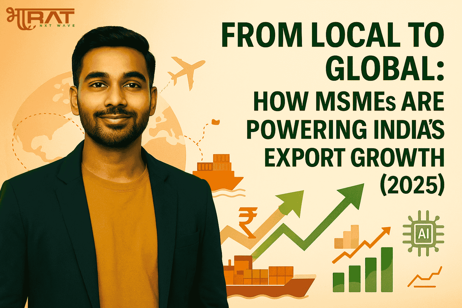 From Local to Global: How MSMEs Are Powering India’s Export Growth 2025 – Illustrating India’s growing export potential driven by small businesses and startups.