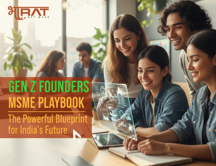 Gen Z founders collaborating using digital tools — MSME playbook for India’s future innovation.